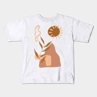 Flower Blossom Abstract Shapes Warm Toned  Boho Design Kids T-Shirt